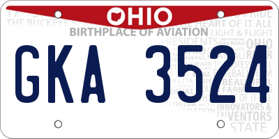 OH license plate GKA3524