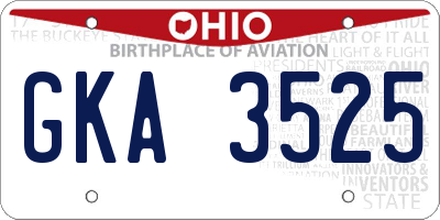 OH license plate GKA3525