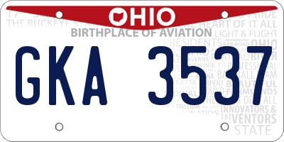 OH license plate GKA3537