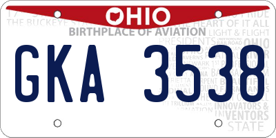 OH license plate GKA3538