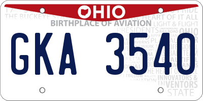 OH license plate GKA3540