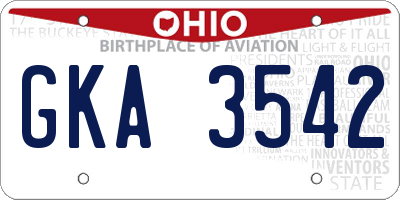 OH license plate GKA3542