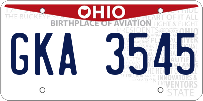 OH license plate GKA3545