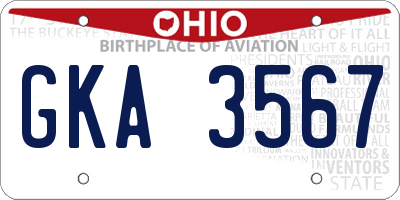 OH license plate GKA3567