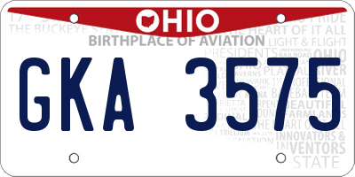 OH license plate GKA3575