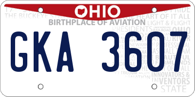 OH license plate GKA3607