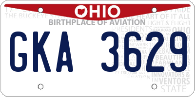 OH license plate GKA3629
