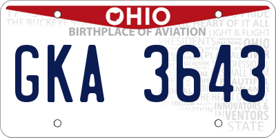 OH license plate GKA3643