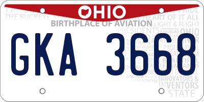 OH license plate GKA3668