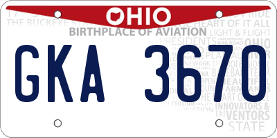 OH license plate GKA3670