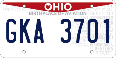 OH license plate GKA3701