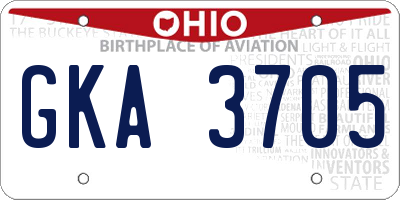 OH license plate GKA3705