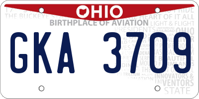 OH license plate GKA3709
