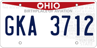 OH license plate GKA3712