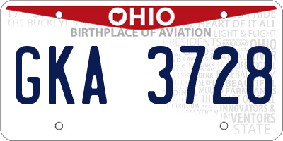 OH license plate GKA3728