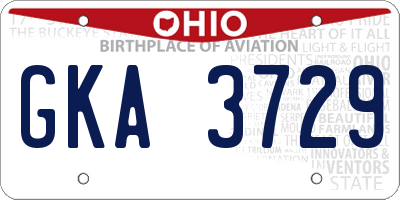 OH license plate GKA3729