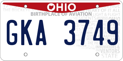 OH license plate GKA3749