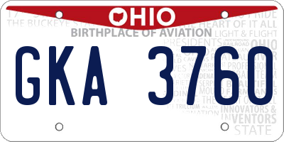 OH license plate GKA3760