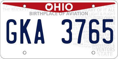 OH license plate GKA3765