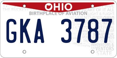 OH license plate GKA3787