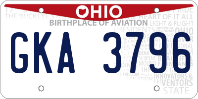 OH license plate GKA3796