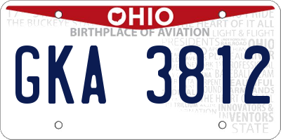 OH license plate GKA3812