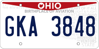 OH license plate GKA3848