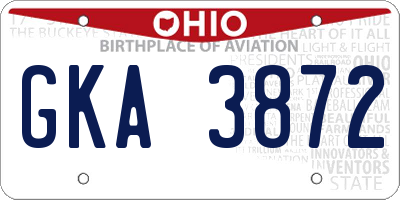 OH license plate GKA3872