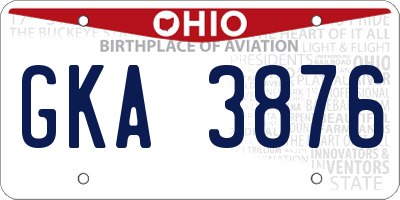 OH license plate GKA3876