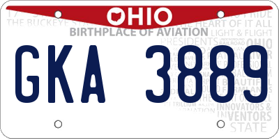 OH license plate GKA3889