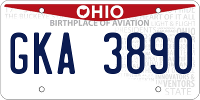 OH license plate GKA3890