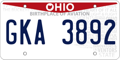 OH license plate GKA3892