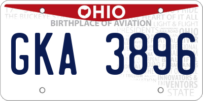 OH license plate GKA3896