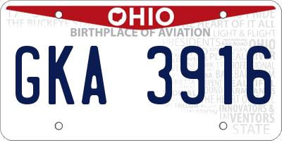 OH license plate GKA3916