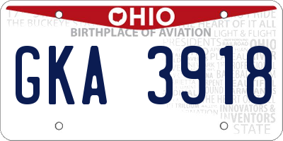 OH license plate GKA3918