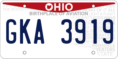 OH license plate GKA3919