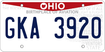 OH license plate GKA3920