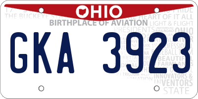 OH license plate GKA3923