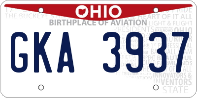OH license plate GKA3937