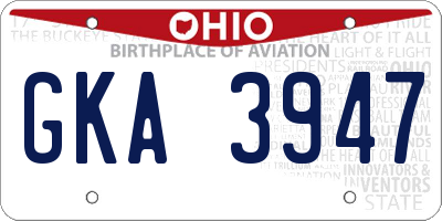 OH license plate GKA3947