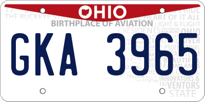OH license plate GKA3965
