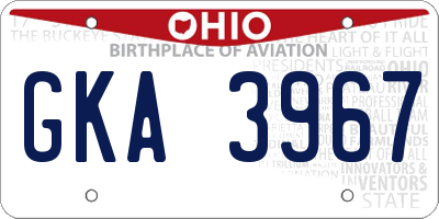 OH license plate GKA3967