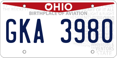 OH license plate GKA3980