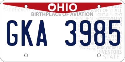 OH license plate GKA3985