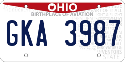 OH license plate GKA3987