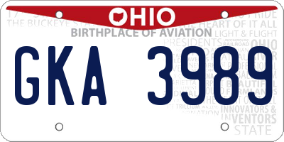 OH license plate GKA3989