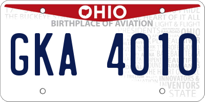 OH license plate GKA4010