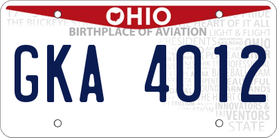 OH license plate GKA4012
