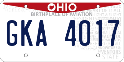 OH license plate GKA4017