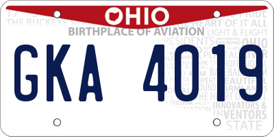 OH license plate GKA4019
